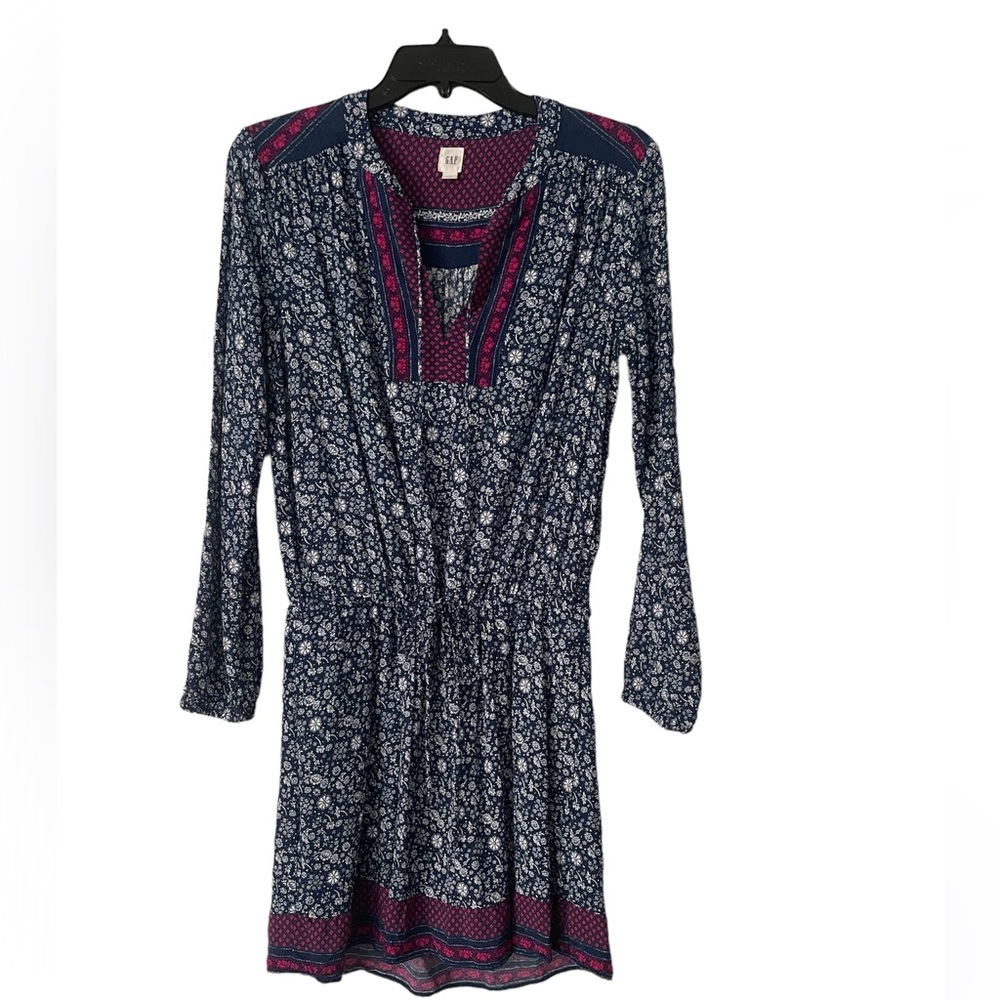 Gap Long Sleeve Paisley V-Neck Dress Casual Blue Pink size Small